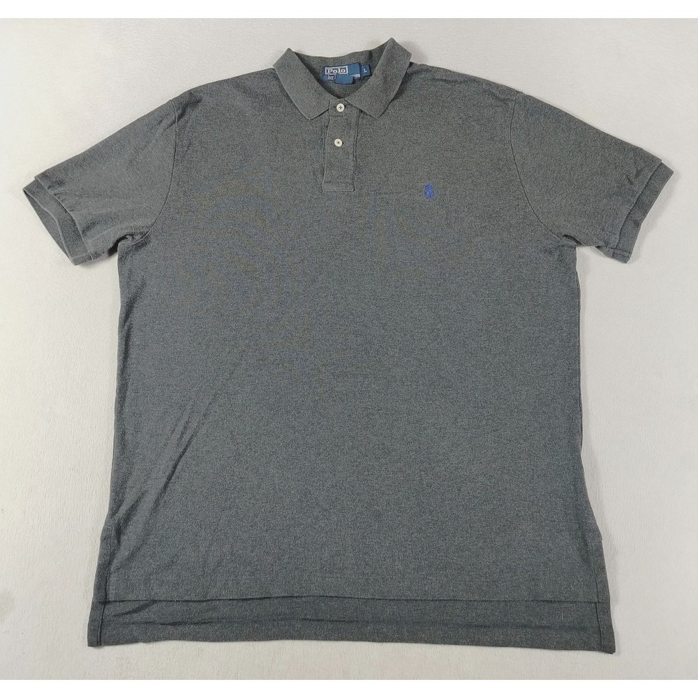 Vintage Polo By Ralph Lauren Polo Shirt Mens Large Gray Solid Cotton Knit Casual
